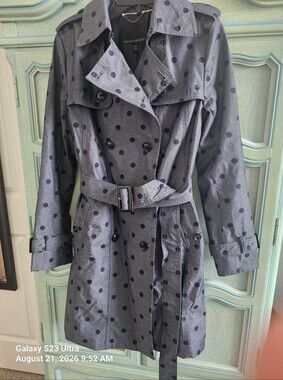 Banana Republic Womens Chambray Polka Dot Trench Coat XS Belted Blue
